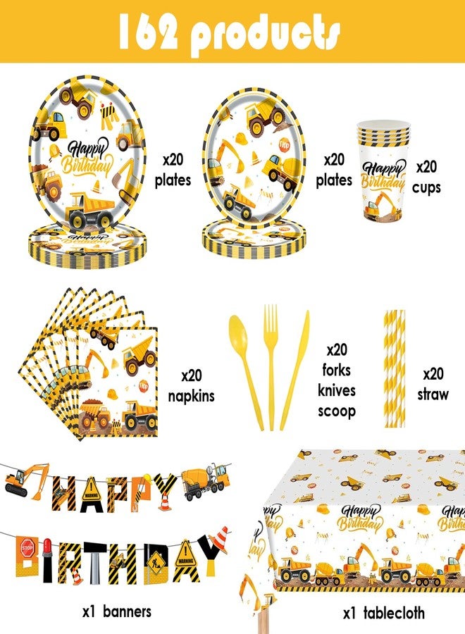 GalaHub 194Pcs Construction Plates Birthday Party Supplies Decorations Serve 24 | Includes Napkins Cups Tablecloth and Banner | Boys Construction Themed Birthday Party - Image 2